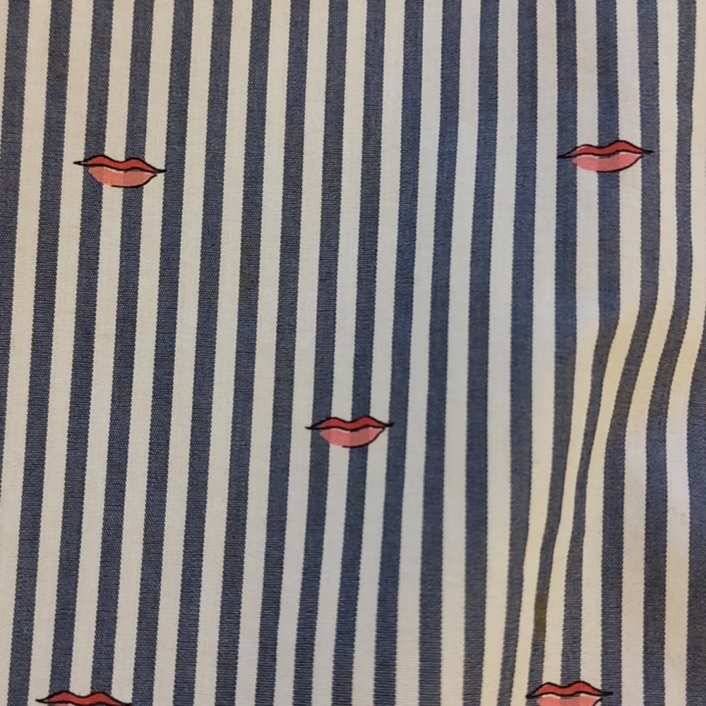 Banana Republic Navy and White Striped Dress Shirt with Red Lip Pattern - Picture 4 of 5